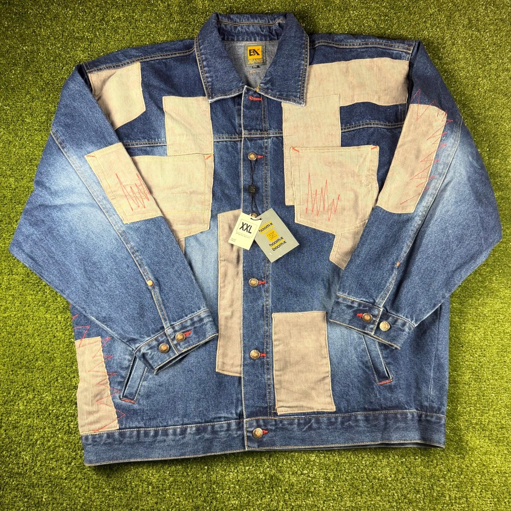 Boom-X BX Jeans Mens XXL Patchwork Denim Jacket Corduroy Streetwear BXJ 51S NWT